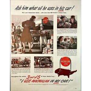 Macmillan Oil "3 out of 5 Dealers use Macmillan" Vintage Print Ad 1946